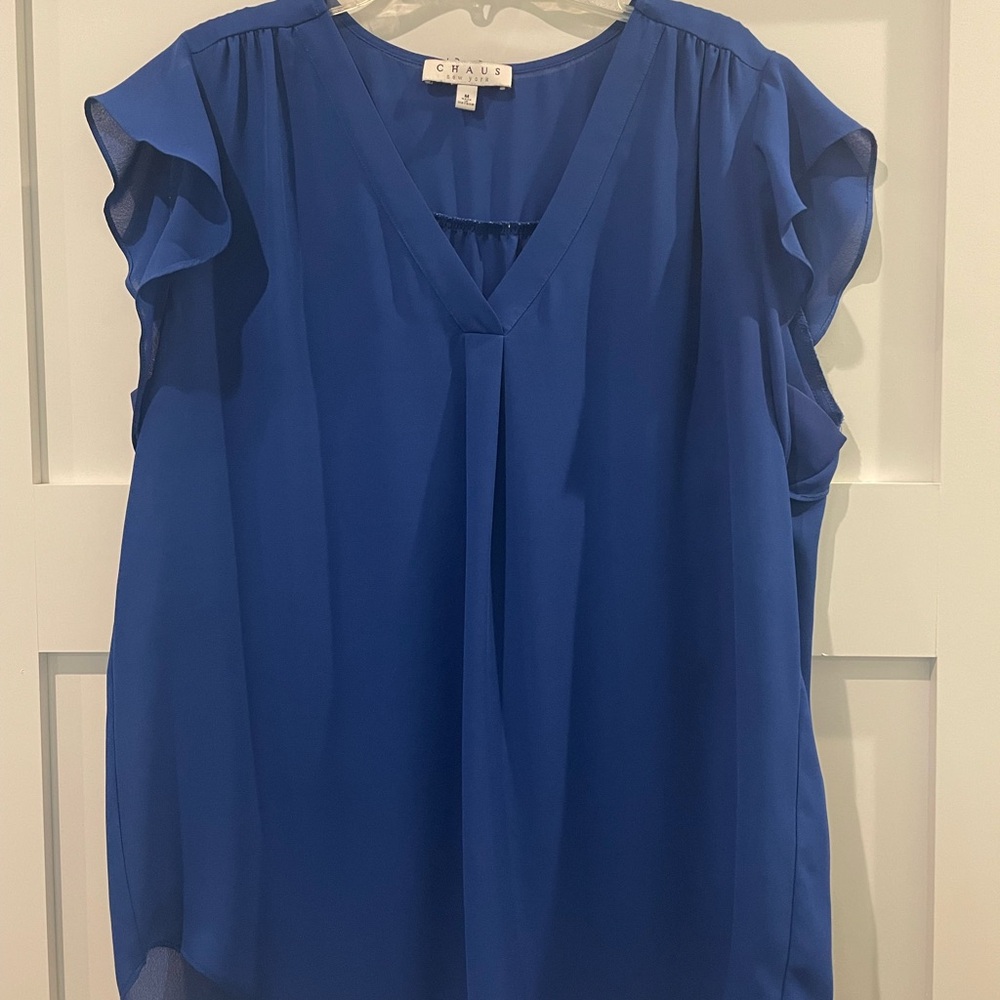 Chaus Royal Blue Flutter Sleeve Blouse